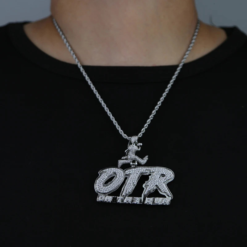 OTR Letters Pendant Necklace Iced Out Bling CZ Stones Men Charms Fashion Jewelry 250109