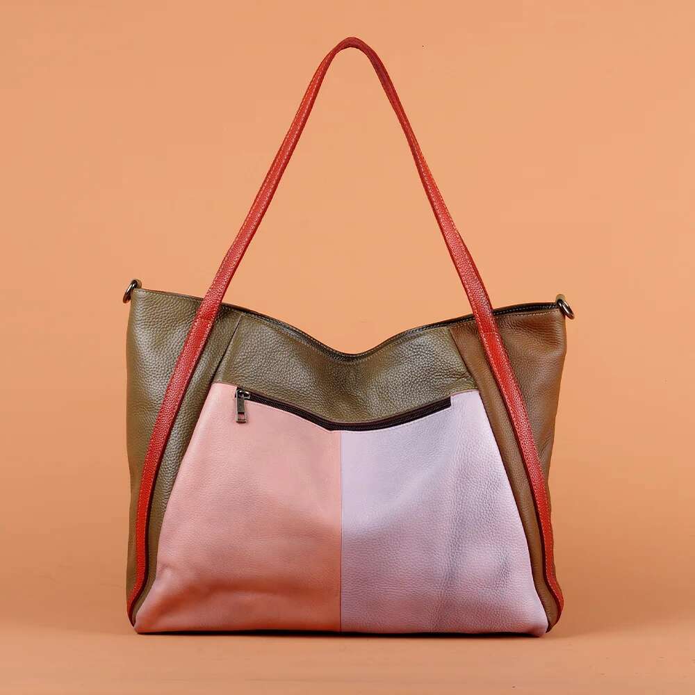 Fashion Genuine Leather Multicolour Handbags Casual Women Girl Cowhide Big Bag Designer Patchwork Female Shoulder Crossbody Bags