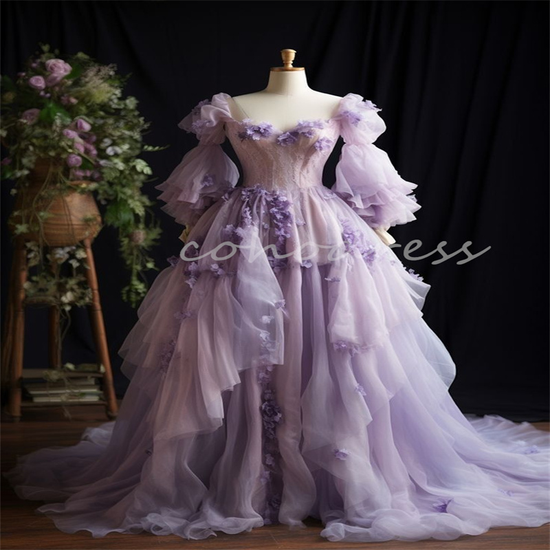 Ethereal Lilac Prom Dress With 3D Florals Fairytale Victorian Evening Dress Civil Renaissance 1860s Birthday Party Wear Medieval Mystical Formal Occas