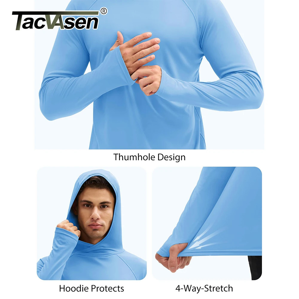 TACVASEN Lightweight Long Sleeve Sun Protection TShirts Mens Quick Dry UPF 50 Outdoor Shirts with Hoods Fishing Running Shirt 250106