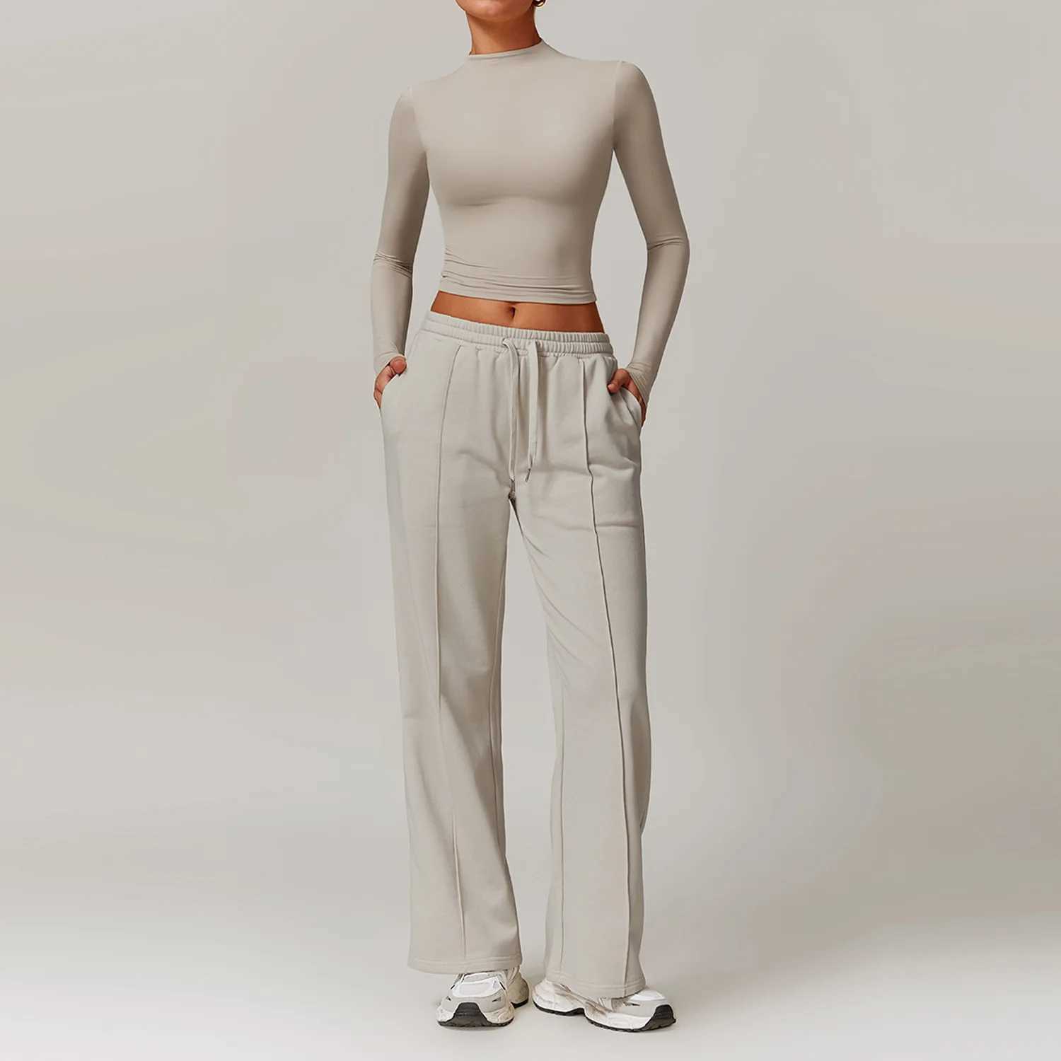 2PCS Women Tracksuit Yoga Set Workout Sportswear Gym Clothing Fitness Long Sleeve Crop Top High Waist Sports Pants Sports SuitsXJ250109