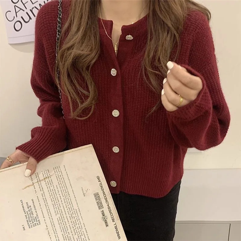 Vintage Solid Color Sweaters For Women Button Knitted Round Neck Comfortable Autumn Winter Fashion Cardigan 250108