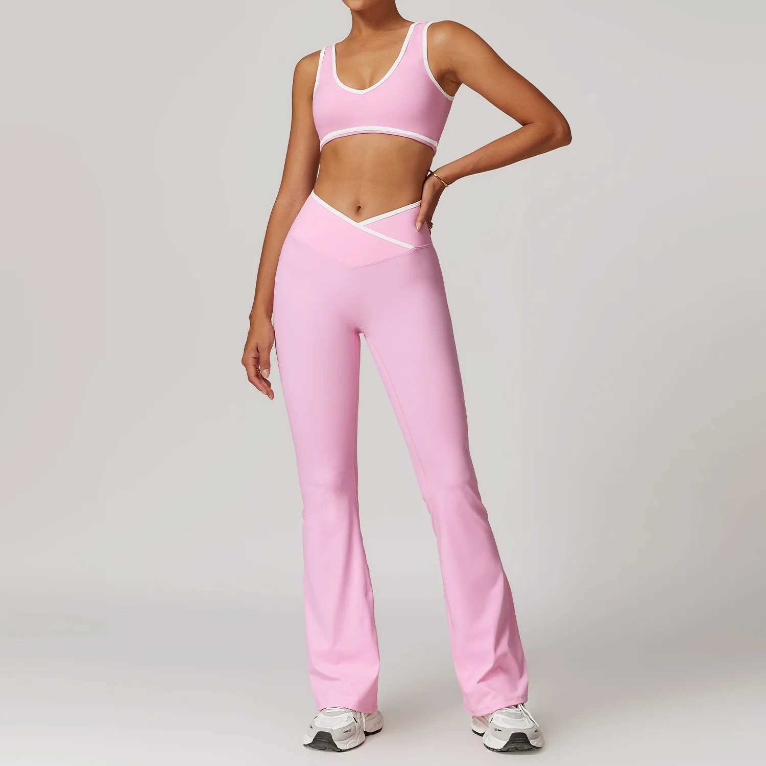 Women 2PCS Yoga Suit Gym Sportswear Sports Set Fitness Tracksuits Workout Breathable Bra Loose Bell-bottoms Leggings Yoga SetsXJ250109