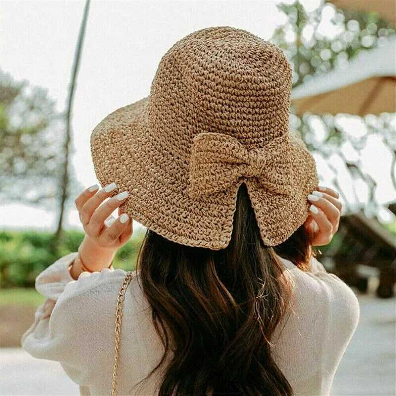Simple Foldable Wide Brim Floppy Girls Straw Hat Sun Hats Beach Wen Summer Hat UV Protect Travel Cap Lady Caps Fem X250329