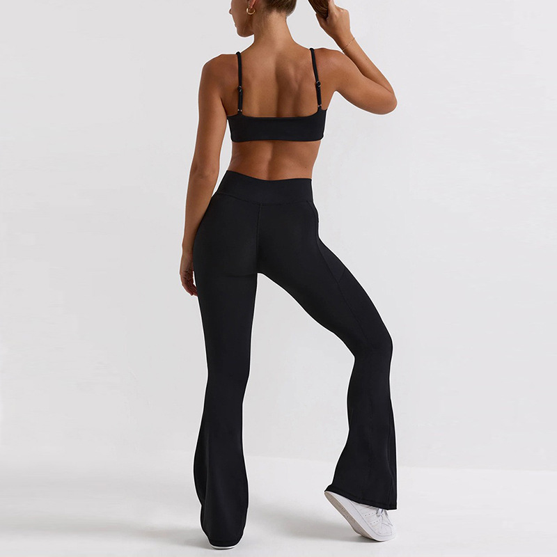 Women's designer outdoor sports and fitness set yoga bell bottoms bra two-piece set tight fitting wide leg high waist lifting pants