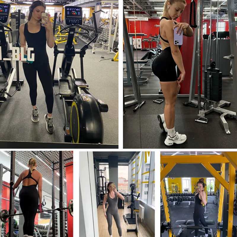 Backless Yoga Jumpsuit Sports Overalls for Women Workout Clothes Set One-Piece Fitness Suit Woman Tracksuit Gym SportswearXJ250109