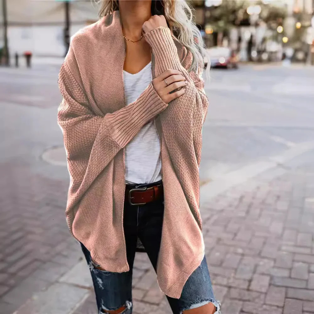 Winter knitted Sweater Women Jacket Coat Solid Cardigan Female Clothes Patchwork Batwing Sleeve Long Cardigans Oversized 250108