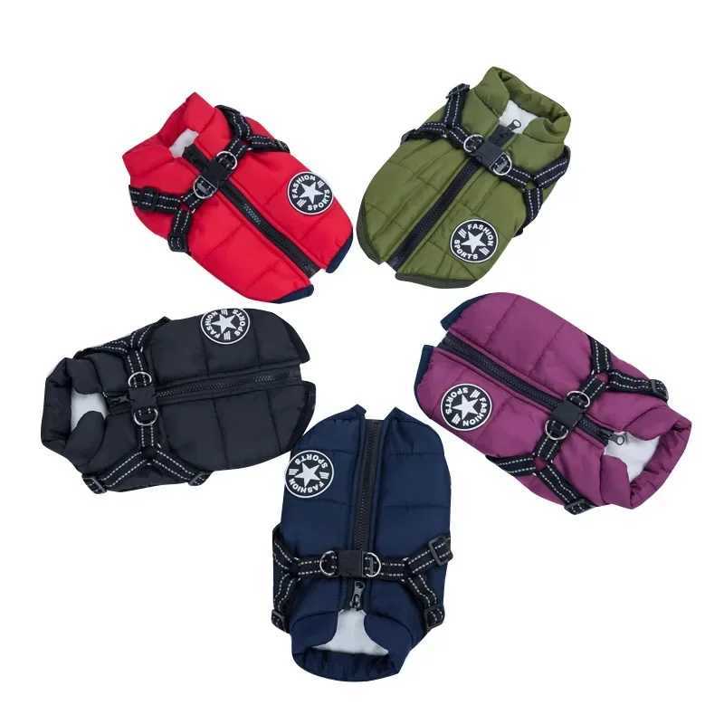 Winter Warm Dog Jacket Waterproof Pet Coat for Small Large Dog Clothes Fleece with Harness Puppy Vest Chihuahua Labrador CostumeXJ250109