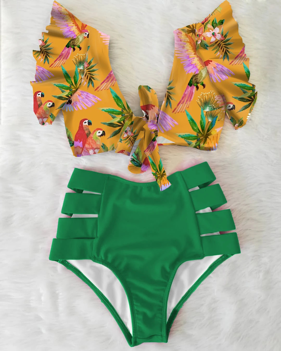 Bikini Floral Ruffled Set Women Vneck High Waist Two Piece Swimsuit Girl Beach Bathing Suit Swimwear Biquinis 250108