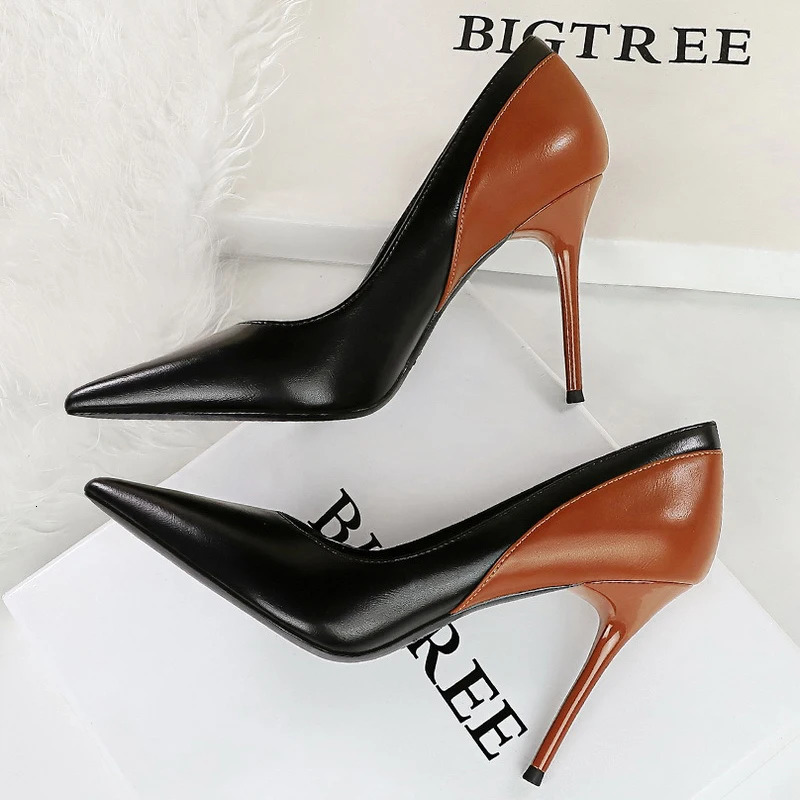 BIGTREE Shoes Color Blocking Women Pumps Pointed Tip High Heels Sexy Party Shoes Stilettos Heels Women Shoes Large Size 42 43 250106