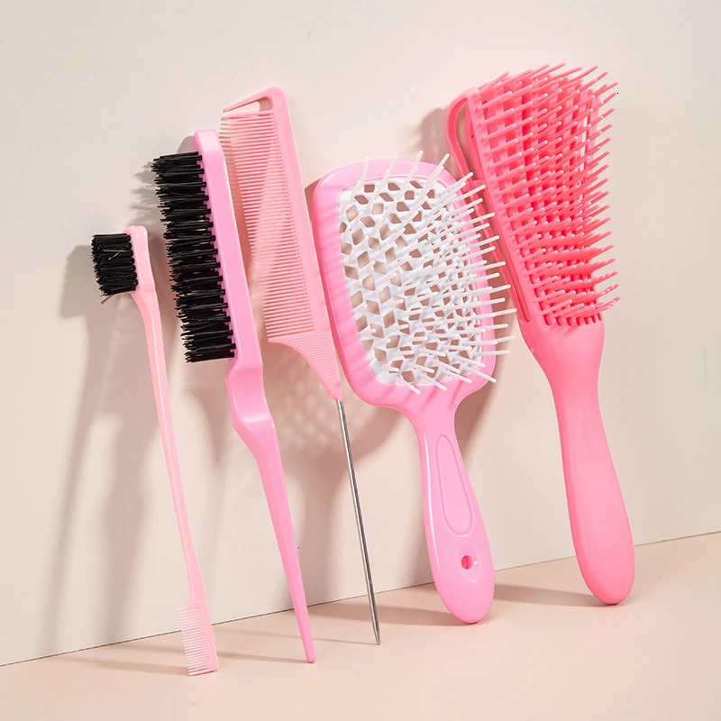 5pcs Set Detangling Hair Brush Knots Detangler Scalp Massage Comb Dual Edge Brush Styling Comb for Curly/Straight/Wet/Dry Tools 250106