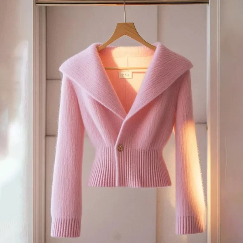 Autumn Korean Fashion Knitted Sweater Cardigan Women Slim Longsleeved Waist Soft Jacket Ladies Tops 250108