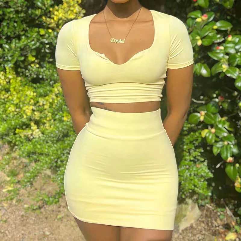 New Europe America Spring Summer Women Yoga Fitness Suit U Neck Slim Fit Crop Top Short Skirt Running Yoga SportswearXJ250109