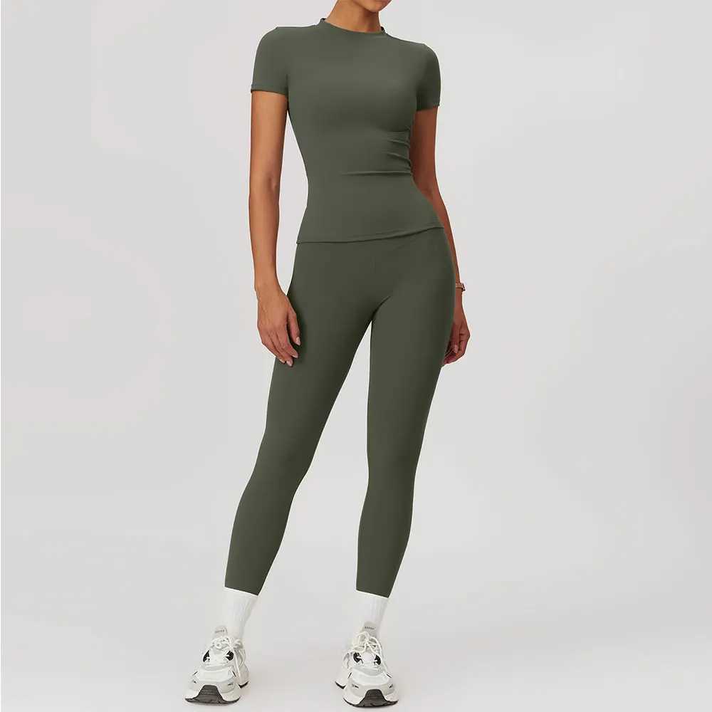 2PCS Yoga Set Workout Sets Women Clothes Gym Tracksuit Push Up Fitness Running Sportwear Sport Bra Short Sleeved Leggings SuitXJ250109