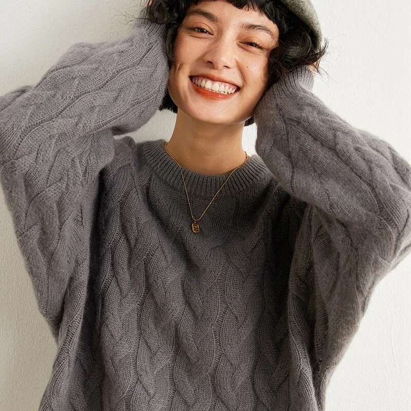 Tailor Sheep Winter 100% Cashmere Sweater O-Neck Knit Pullover Women's High Quality Female Loose Large Size Girls Top