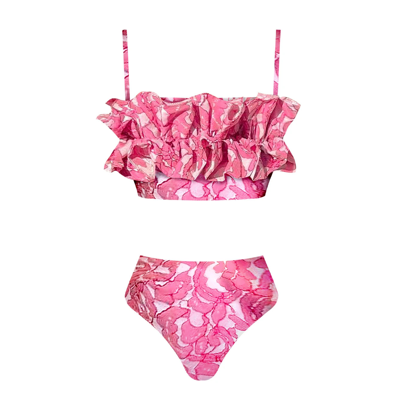 3Pieces Sexy Printed Bikinis With Cover Up Women Swimsuit Ruffle Swimwear Female High Waist Swim Suits Bodysuit Beachwear 250108