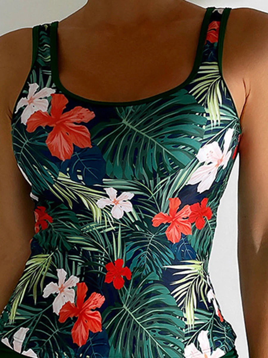 Floral Two Piece Tankini Women Printed Swimwear Female Drawstring Swimsuit Bathers Bathing Swimming Suit Beachwear Summer 250108
