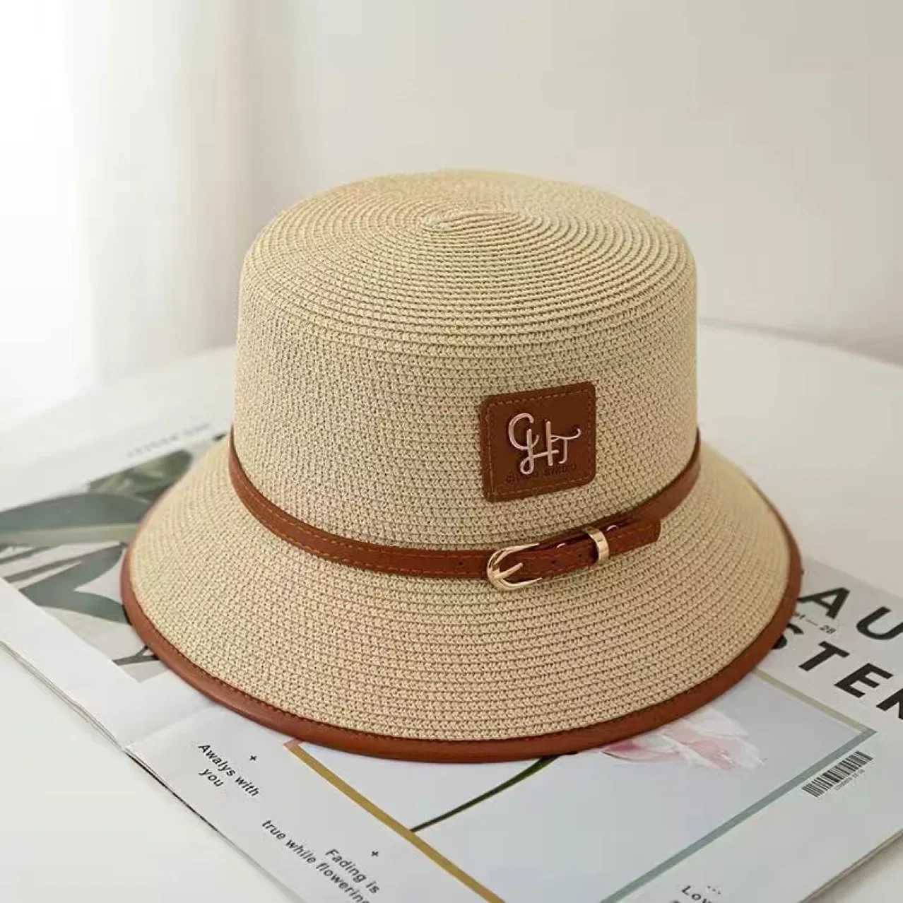 Sun hat wens summer flat top straight hat British style small bottom hat woven short brim sun protection base hat X250109