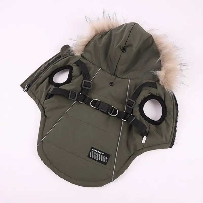 Autumn Winter Warm Pet Dog Jacket With Harness Hooded Dog Padded Coat with Imitation Fur Hat For Small Medium Dogs Puppy CoatXJ250109