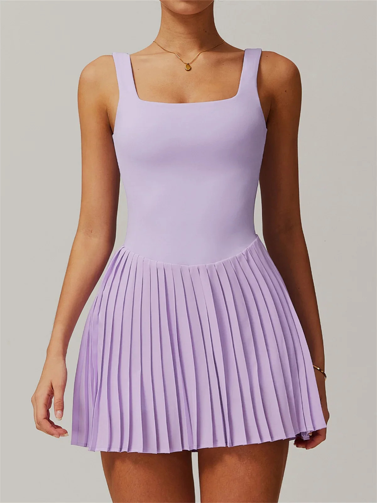 Naked Two Piece Tennis Dress with Chest Pads Shorts Soft High Stretchy Fitness Skorts Women Tummy Control Gym Yoga Skirts 250106