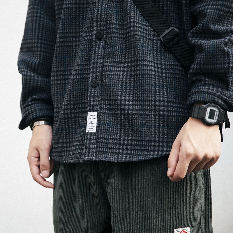 High Quality Thick Woolen Shirt Men Clothing Japanese Streetwear Lapel Long Sleeve Casual Plaid Top Harajuku Coats Male 250108
