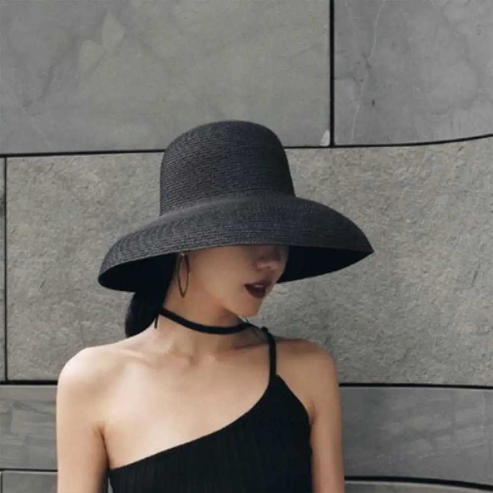 Summer Sun Hats Womens Solid Color Elegant Wide Brim Hat Fem Round Panama Cork Grass Hat Hepburn Beach Hat X250109
