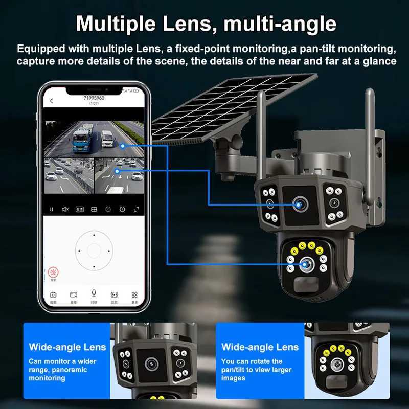 Solar Camera 4G SIM card WiFi wireless network 360 IP 8MP 4K high-definition CCTV battery dual lens outdoor smart home security monitoring X250110
