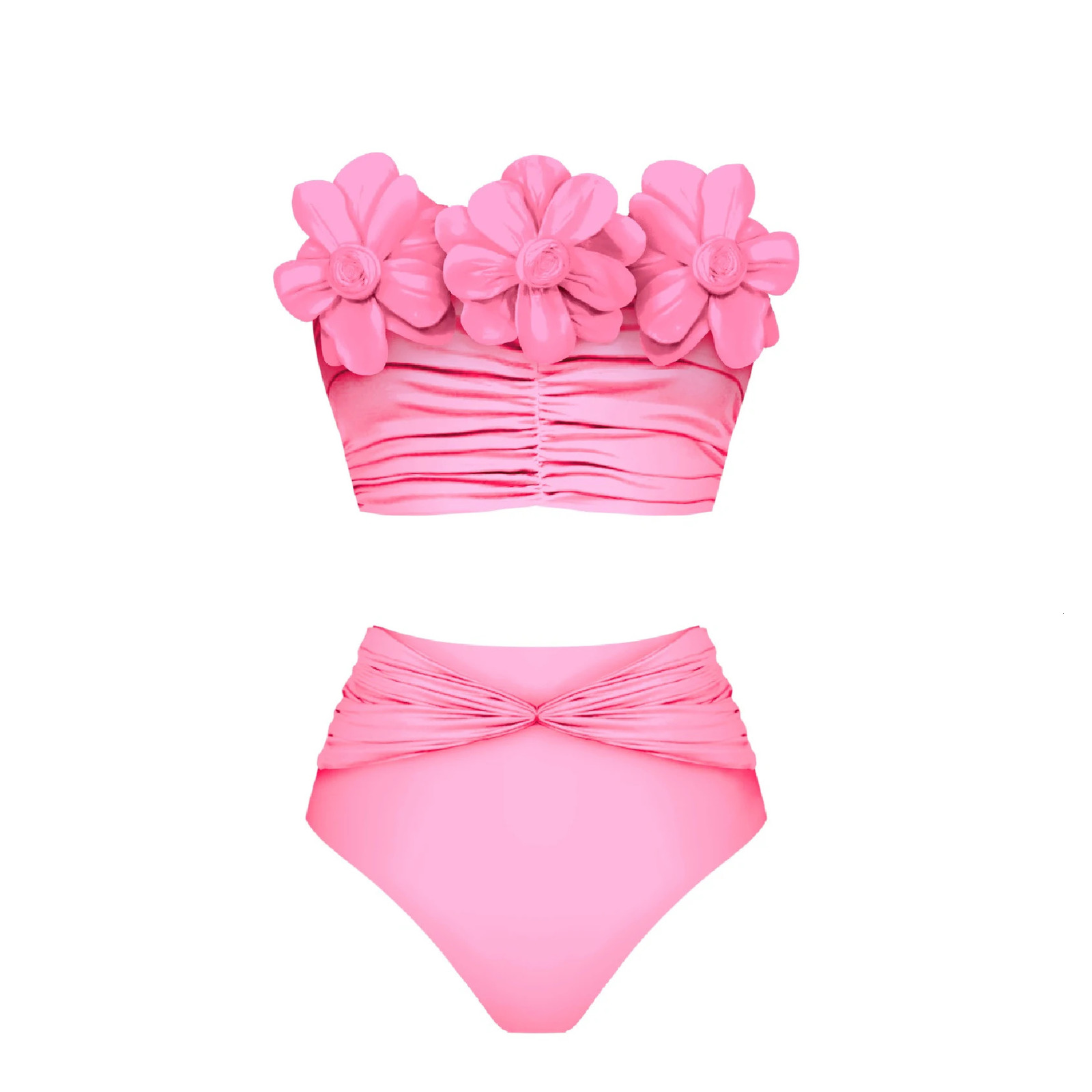 Black White Flower Bikini Set With Cover Up y Woman Swimsuit Sexy Swimwear High Waist Biquini Pink Bathsuit Beach Outfit 250108