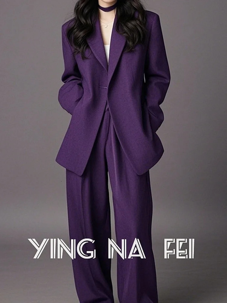 BJTZ Set For Important Occasions Womens Clothing Autumn Purple Suit Jacket Straight Leg Pants Two 250106