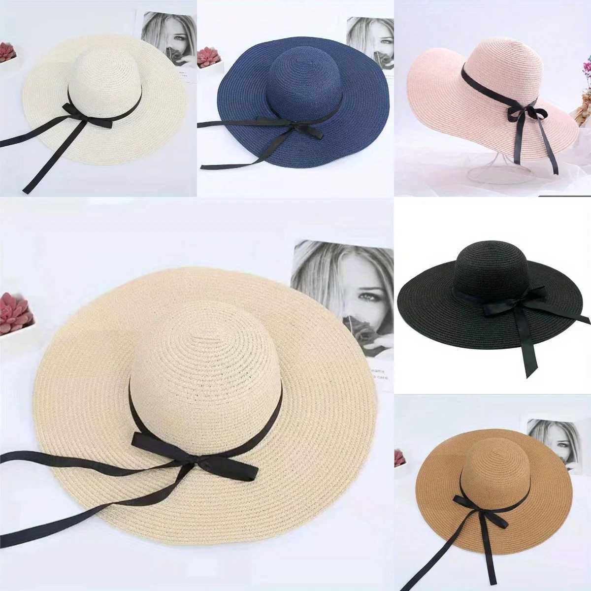 Grass Big Brim Summer Sunscreen Bow Ribbon Hat Fishermans Hat Handmade Creative Dress Solid Travel Beach Clerk Bucket Hat X250109