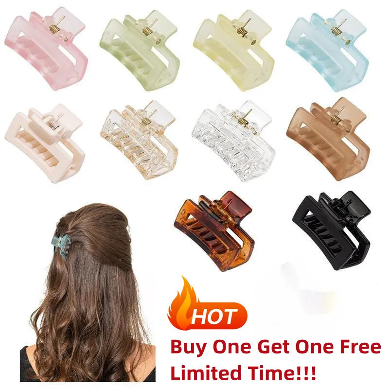 2 Pieces est Hair Clips Transparent Acrylic Geometric Hollow Out Rectangle Hair Claw Clamps Bang Hairstyle Hairgrips Women 250103