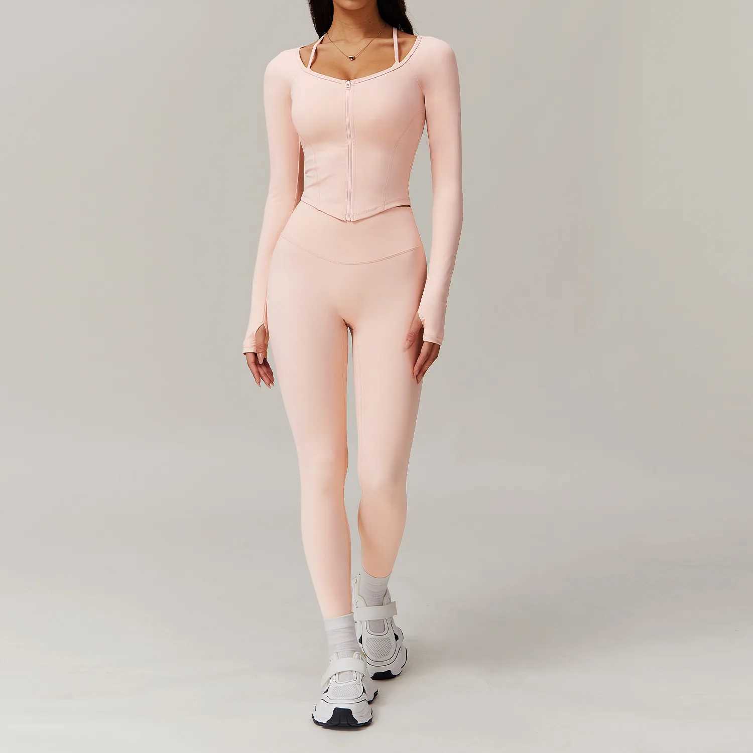 New 2PCS Sexy Yoga Women Clothes Workout Set Sportswear Fitness Long Sleeve Crop Sports BraTop High Waist Leggings Sports SuitsXJ250109