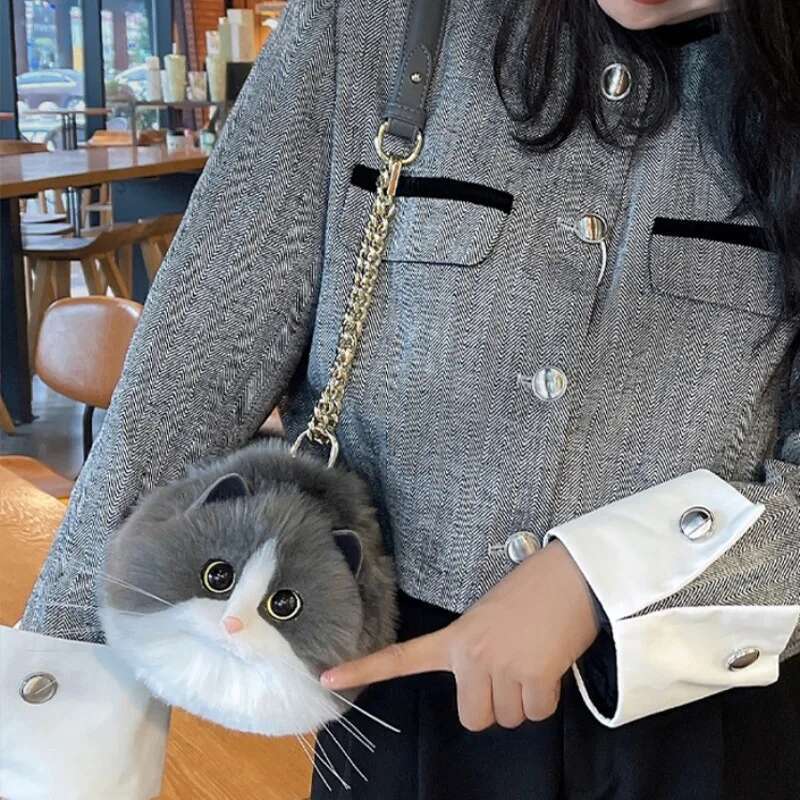 Shoulder Trendy Cute Cat Valentine's Day Exquisite Birthday Gift Zipper Personality Shopping Square Satchel Bag For Girl
