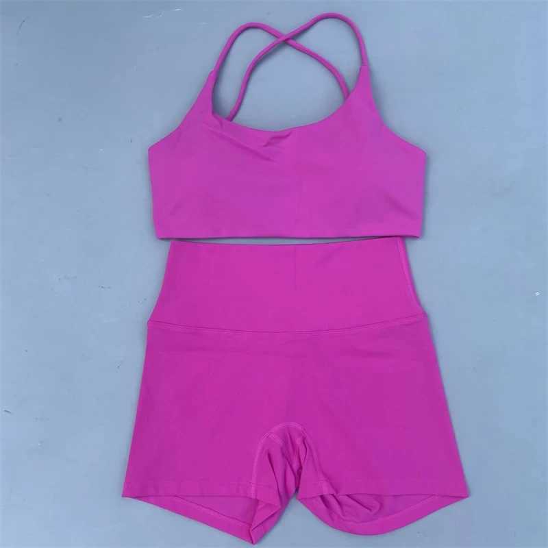 Solid Color Soft Gym Yoga Set Short Legging +Cross Sport Bra Tracksuit Women Gym Suit Comprehensive Training Jogging AthleticXJ250109