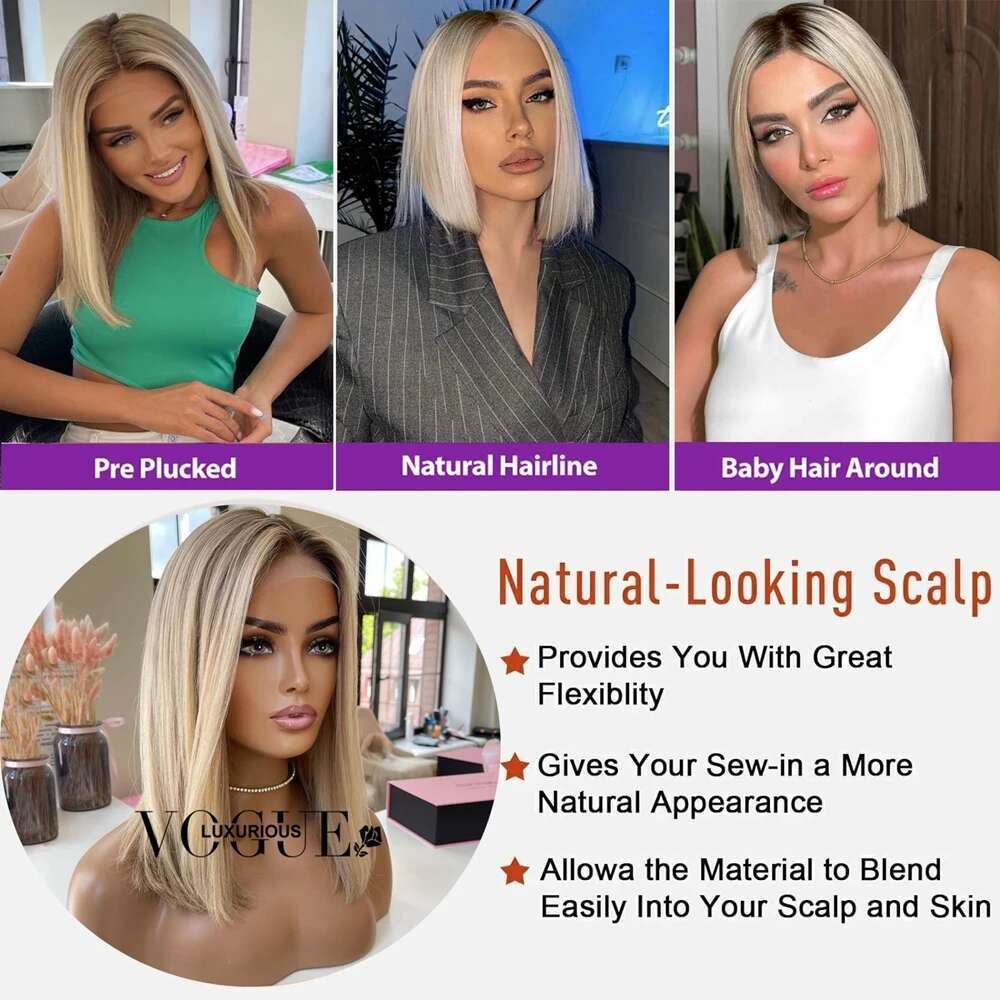 Frosted Wheat Blonde Short Bob 13x4 Lace Front Wig Brazilian Remy Human Hair Pre Plucked Ombre Ash e Cut 13x6 Frontal Wigs