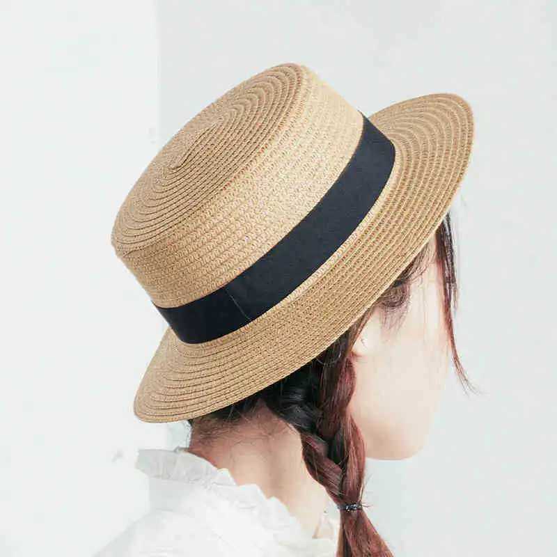 Simple solid color handmade straw hat suitable for warm summer beach sunset bucket hat autumn retro Panama flat top hat X250109