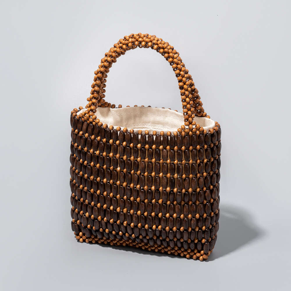 Summer Trend: Wooden Bead Hand Woven Niche Design, Hand-Held Commuting Bag, High-End Women's Bags