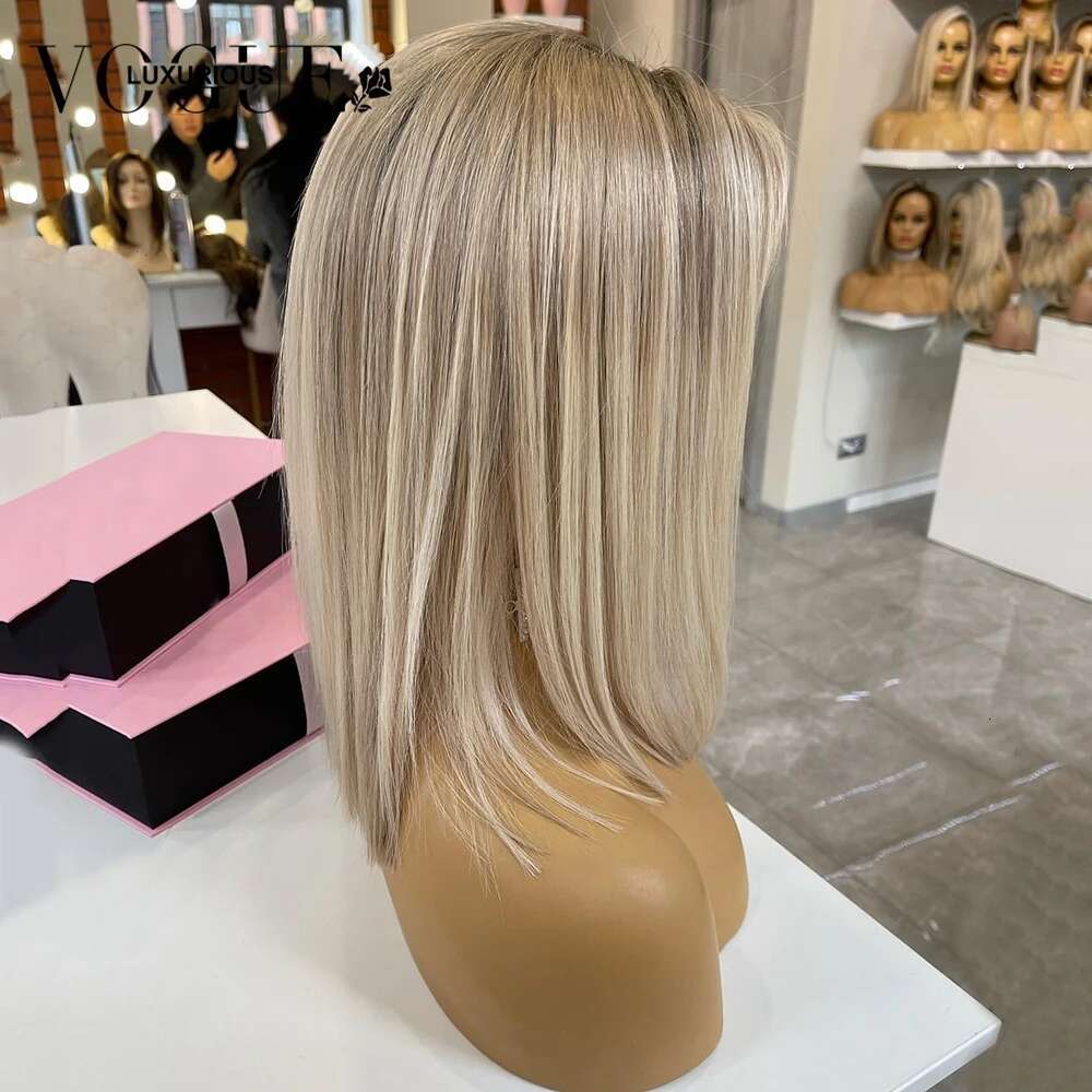 Frosted Wheat Blonde Short Bob 13x4 Lace Front Wig Brazilian Remy Human Hair Pre Plucked Ombre Ash e Cut 13x6 Frontal Wigs