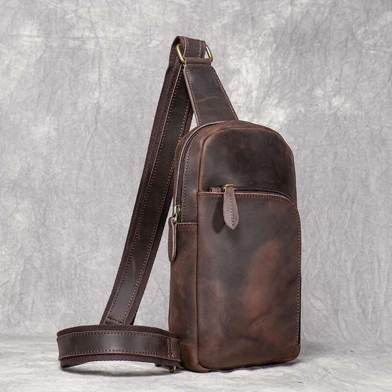 Handmade Genuine Leather Chest Sports Phone Retro Large Capacity Crossbody 7.9 Inch Mini Ipad Men's Bag Leathfocus