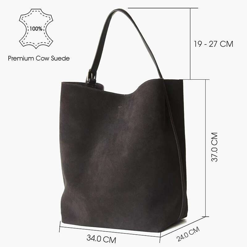 Donna-In Natural Suede Casual Tote Plus Size Genuine Cowhide Bucket Bag With Adjustable Shoulder Strap