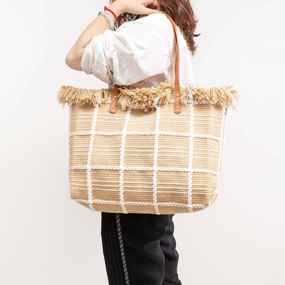 Seaside Vacation Beach Cross-Border Tote High-End Feel, Large Capacity Canvas Bag, Tassel Shoulder Handbag For Women