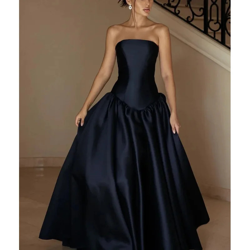 Indie Saudi Elegant Black Prom Gown Women Strapless ALine Party Evening Dress Floor Length Special Occasion Gowns customized 250106