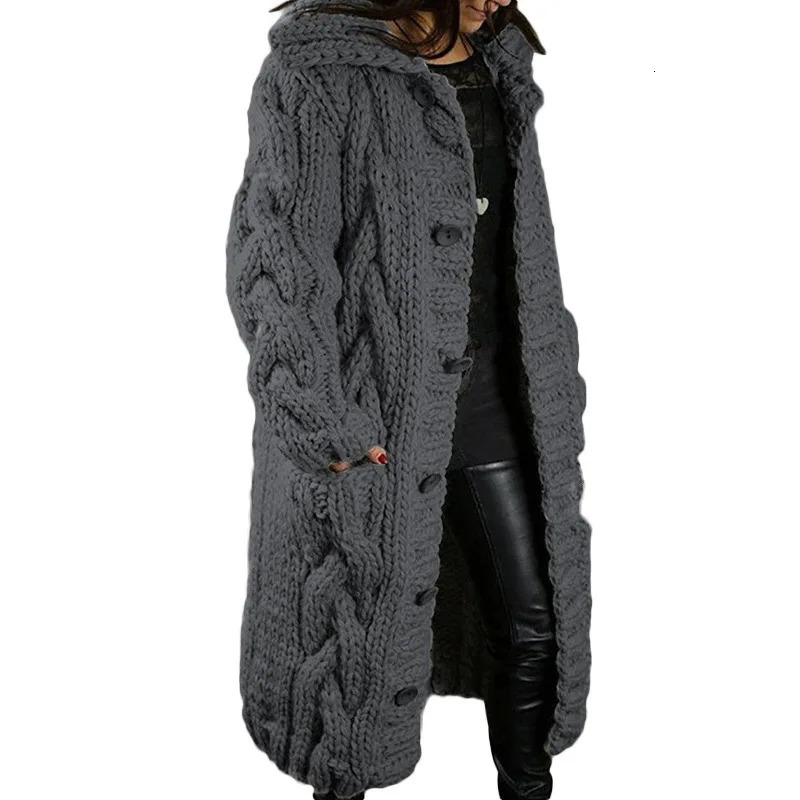 Oversized S-5XL Women Loose Knitted Sweaters Autumn Winter Thick Long Sleeve Pocket Button Knitted Long Cardigan Coats 250106