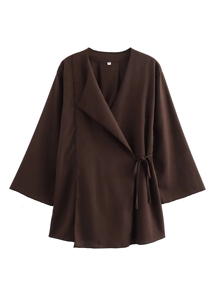 TRAF Fashion Linen 2 Pieces Women Spring Summer Kimono Style Loose Lace Up Shirts Tops Womens Wide Leg Pants Sets 250106