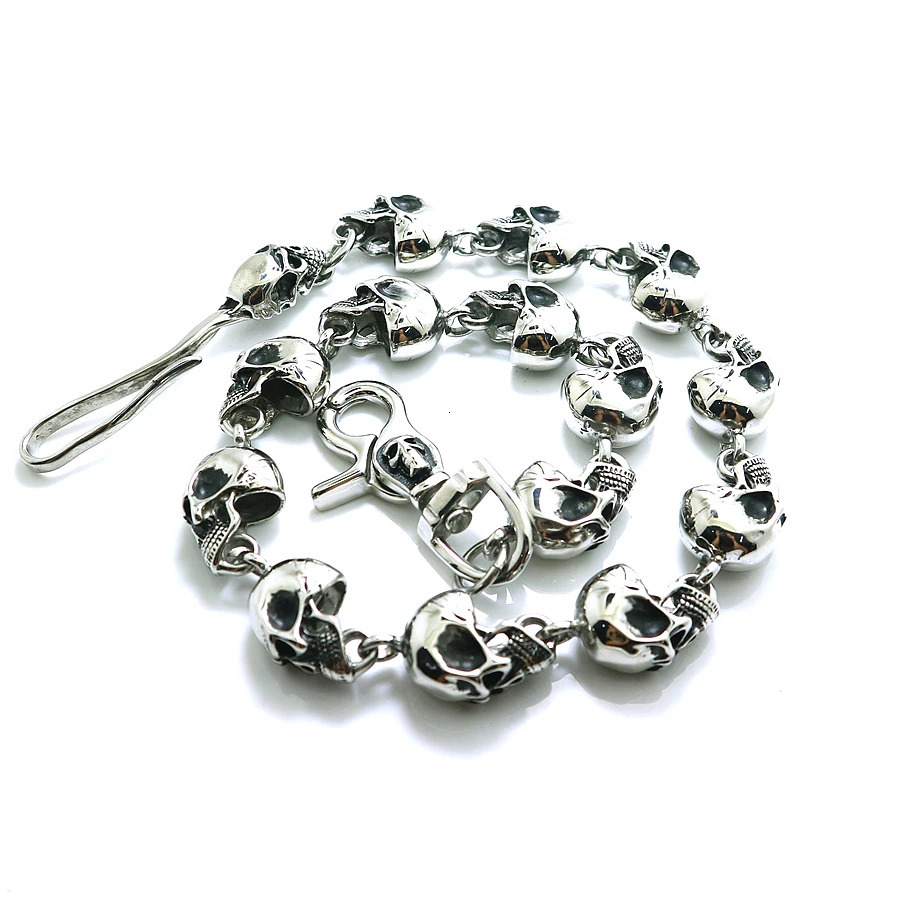 Unisex 316L Stainless Steel Silver Color Punk Gothic Skull Skeleton Jeans Chain 250107