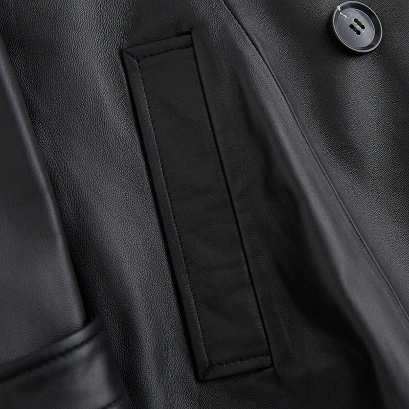 Lautaro Autumn Long Black Pu Lather Trench Coat for Women Sleeve Belt Epaulets British Style Fashion Leather Overcoat 250103