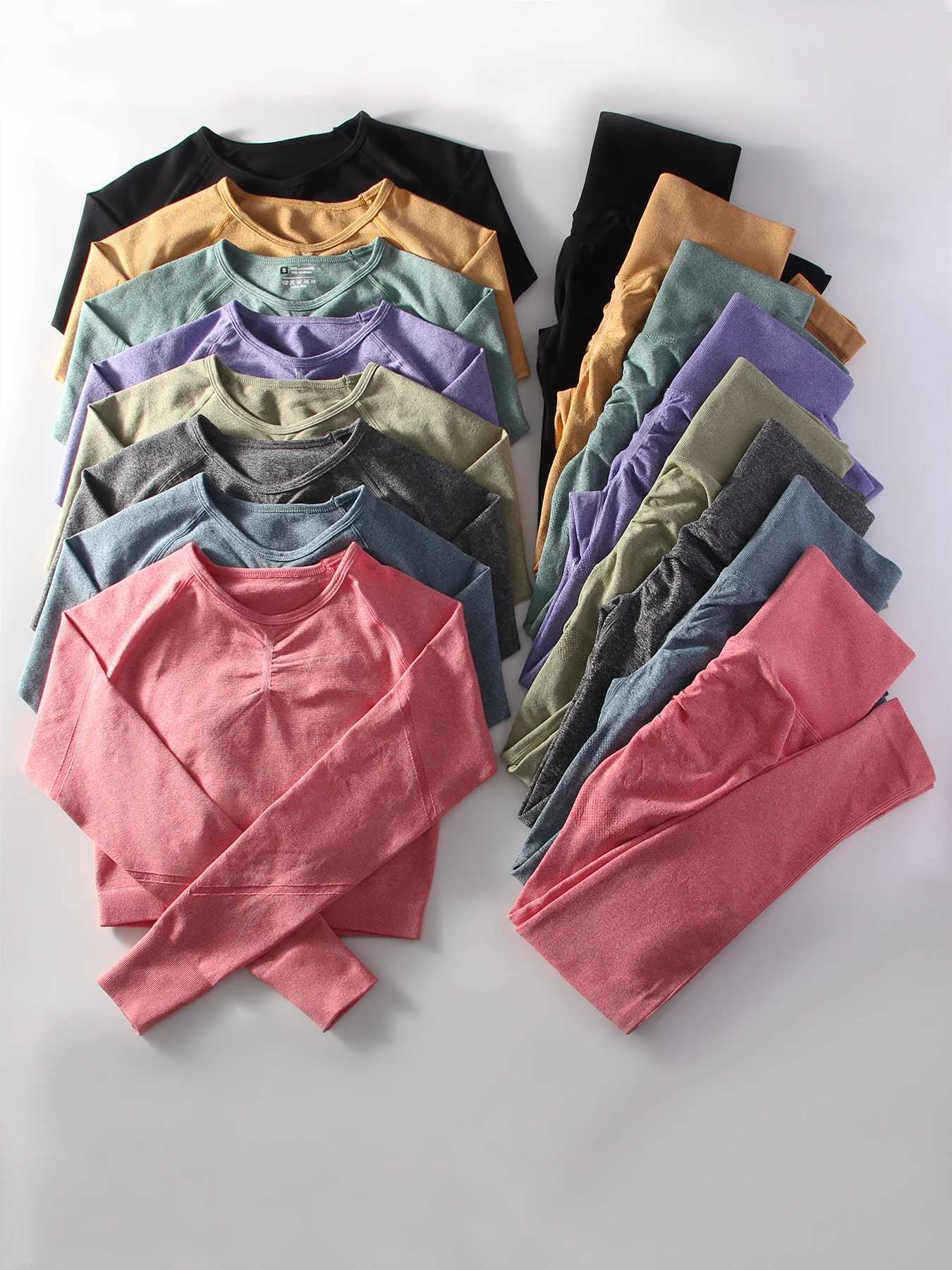 Womens 2 Piece Seamless Yoga Sportswear Set Gym Wear Fitness Wear Short Long Sleeve Top High Waist Leggings Fitness SportswearXJ250109