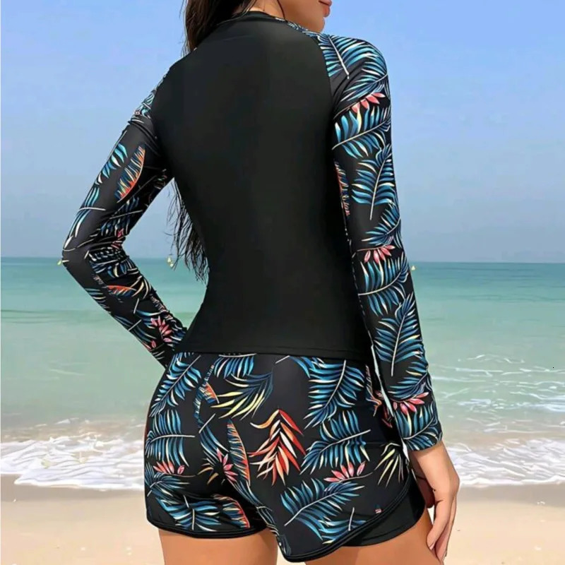 Womens Swimsuit Tankini Set Female Long Sleeves Swimwear Surfing Sports Pool Beachwear TwoPiece Bathing Suits With Shorts 250108