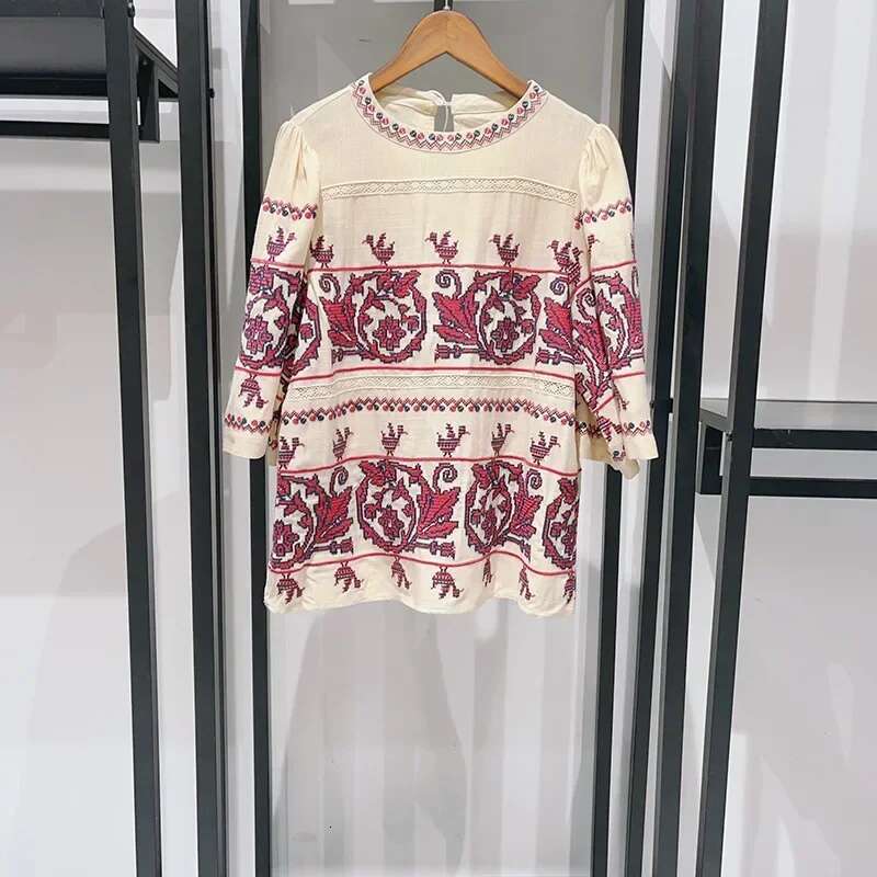Women 2024 Early Autumn New Cross- Classical Pattern Round Neck Drawstring Waist Pullover
