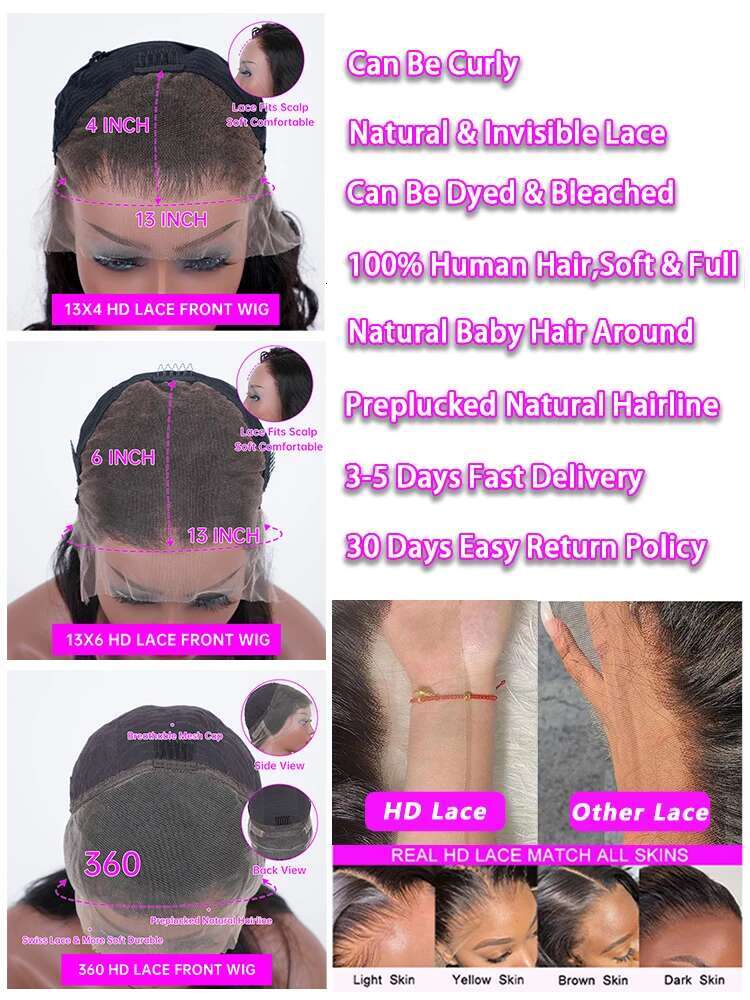 40 Inch Body Wave 13x4 13x6 360 Hd Transparen Frontal Human Brazilian Pre Plucked Lace Front Hair Wigs For Women